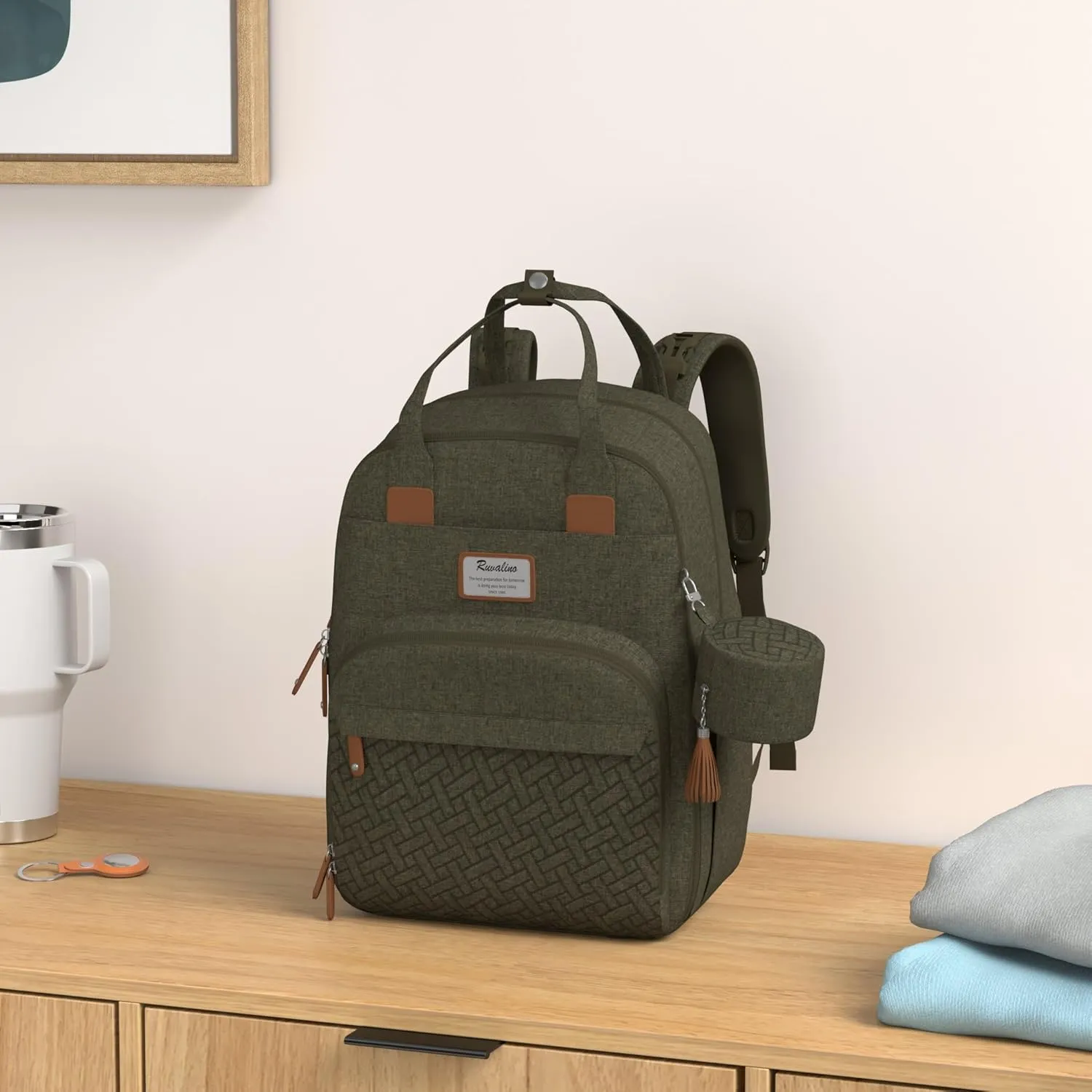 RUVALINO Diaper Bag Backpack, Multifunction Travel Pack Maternity Baby Changing Bags, Large Capacity, Waterproof, Olive Green