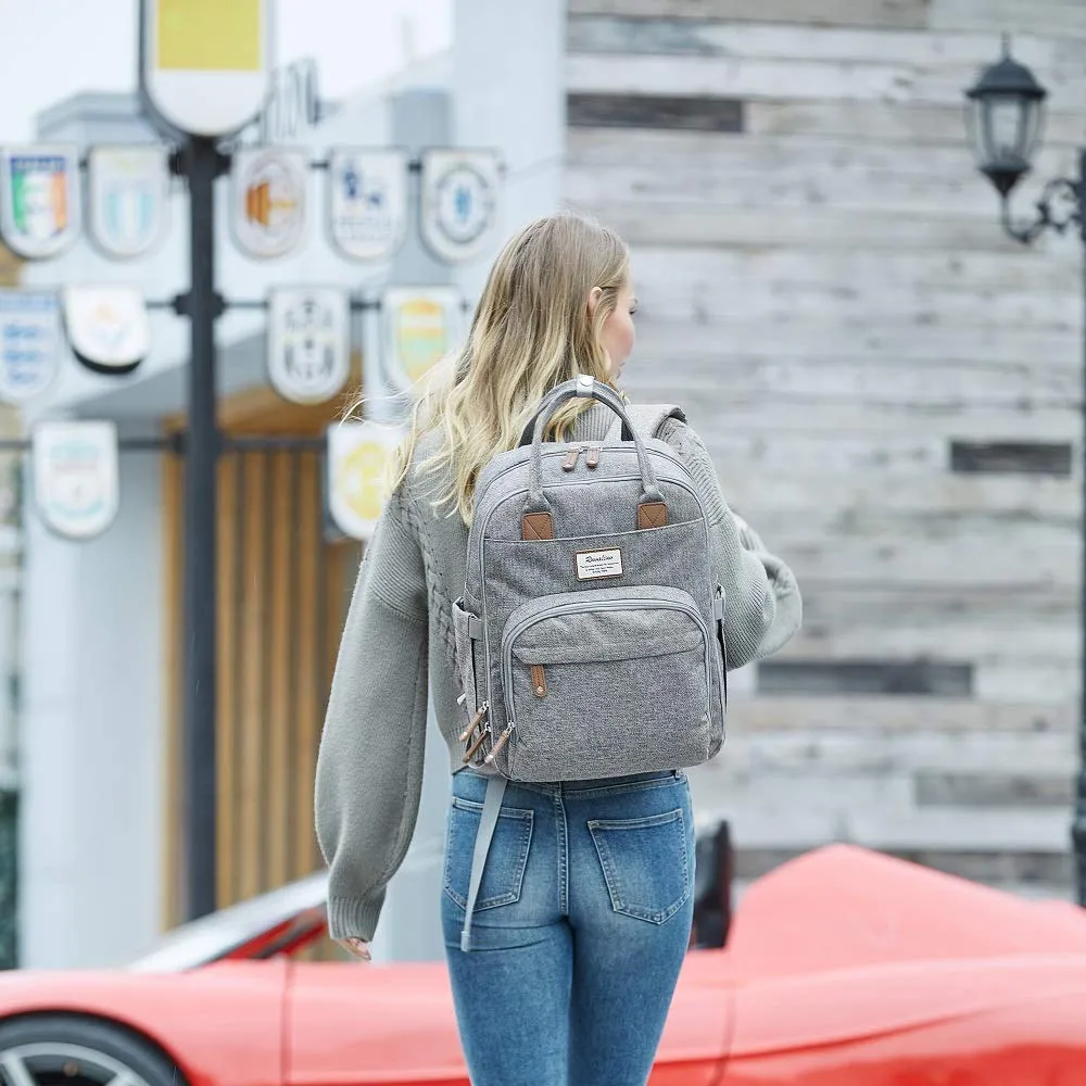 RUVALINO Diaper Bag Backpack - Multifunction Waterproof Travel Backpack, Baby Bag with Changing Pad & Stroller D-Ring & Pacifier Case - Travel Essentials & Baby Registry Search & Shower Gifts - Gray