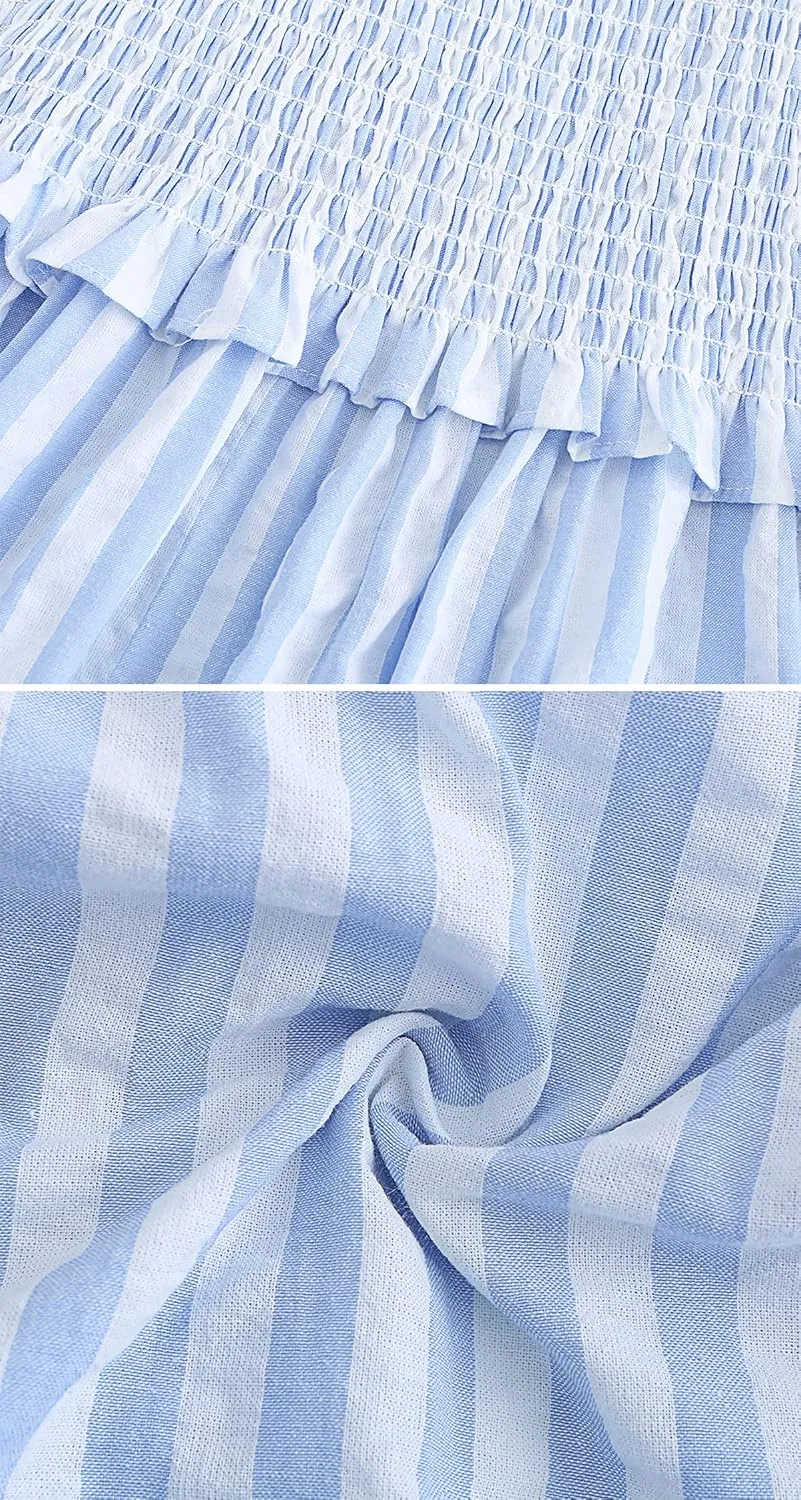 R.Vivimos Women's Summer Cotton Adjustable Straps Boho Stripe Casual Flowy A Line Midi Dress with Pockets