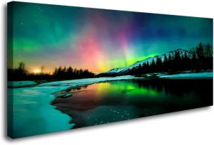 S01950 Wall Art Aurora scenery Painting on Canvas Stretched and Framed Canvas Paintings Ready to Hang for Home Decorations Wall Decor
