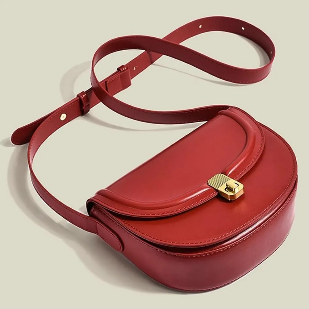Saddle Bag for Women Vintage Leather Cross Body Purse Single Shoulder Bag with Adjustable Strap Satchel Ladies Purse