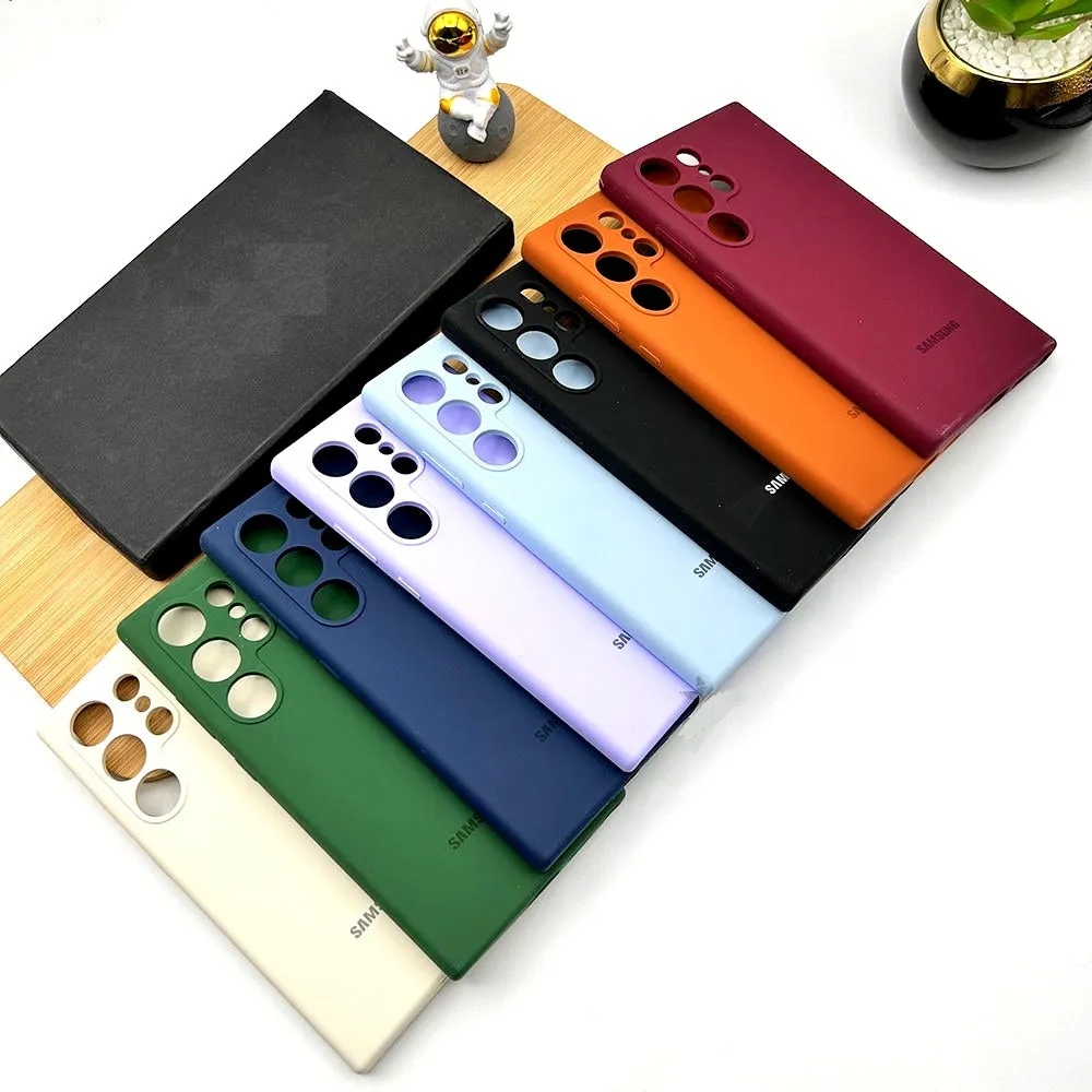 Samsung Galaxy S24 Ultra Soft Silky Liquid Silicon Case With Logo - Black / Brown / Maroon