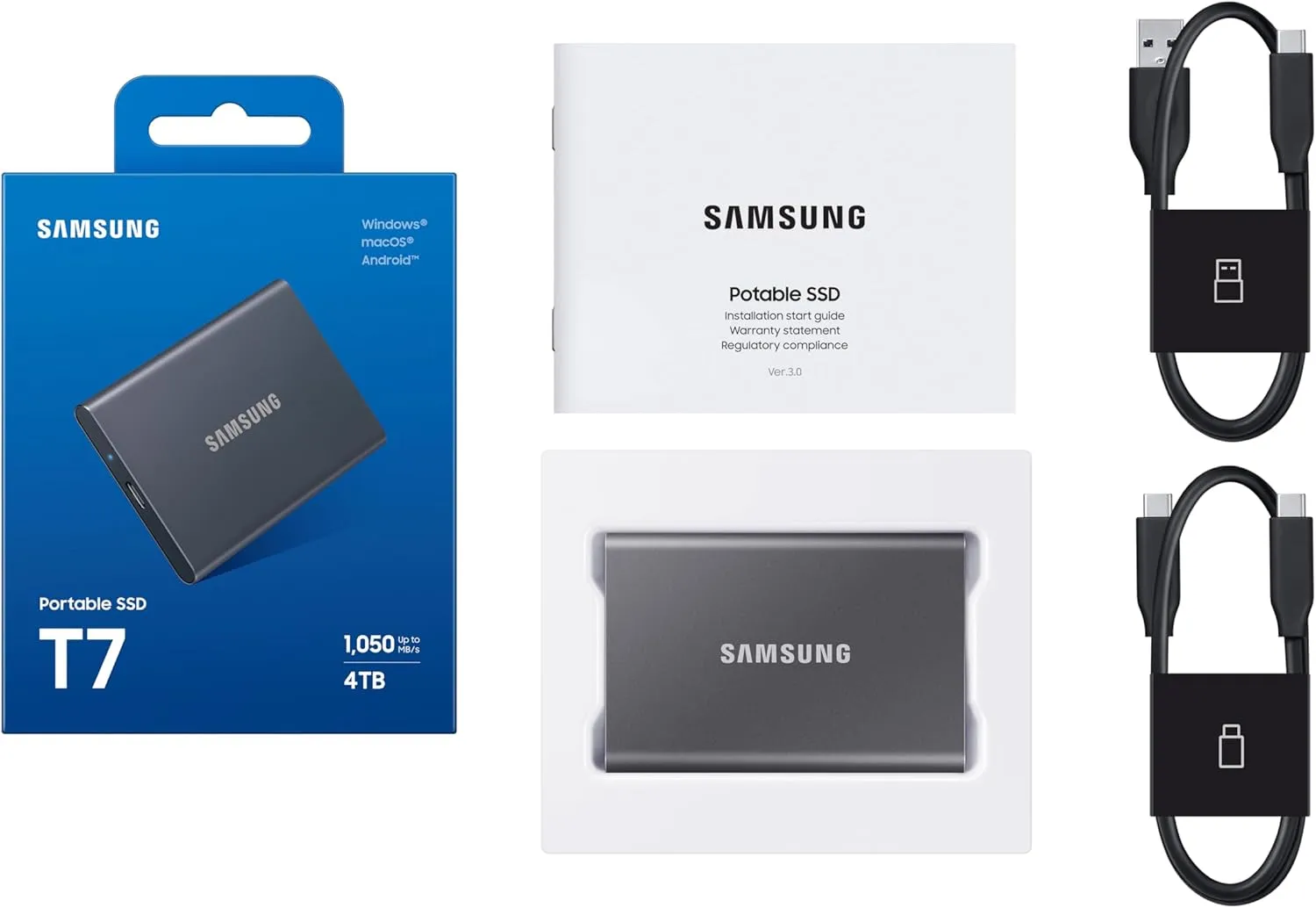 SAMSUNG T7 Portable SSD, 2TB External Solid State Drive, Speeds Up to 1,050MB/s, USB 3.2 Gen 2, Reliable Storage for Gaming, Students, Professionals, MU-PC2T0T/AM, Gray