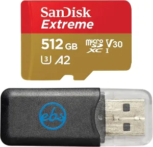 SanDisk MicroSD Extreme 512GB Memory Card Compatible with DJI Osmo Action 5 Pro Handheld Camera (SDSQXAV-512G-GN6MN) U3 A2 V30 Class 10 Bundle with (1) Everything But Stromboli MicroSDXC Card Reader