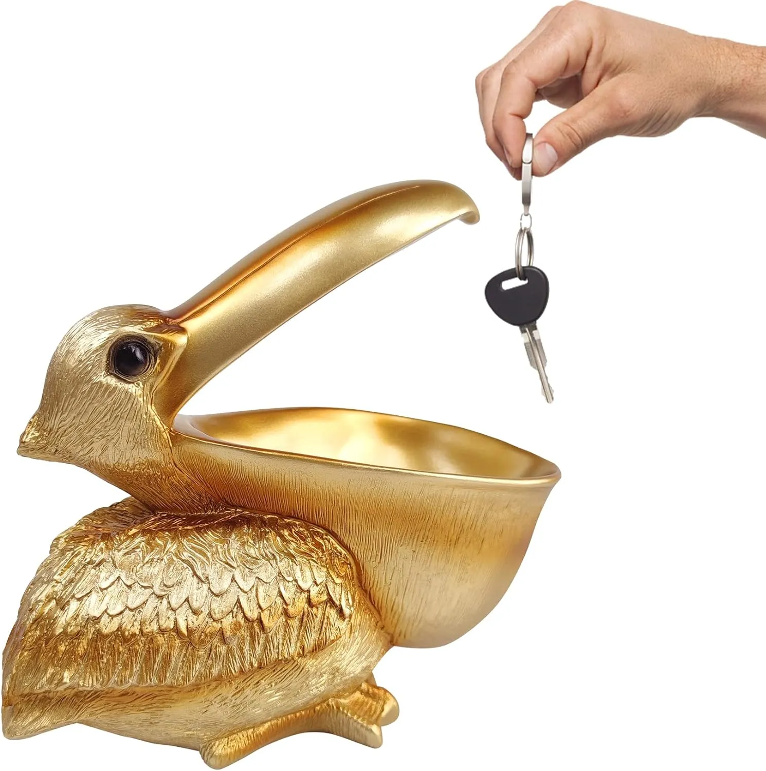 SanQing Creative Resin Statues Pelican Birds Statues Toucan Figurines Entrance Candy Keys Bowl Storage Basket Decor Ornament for Table Home Bar Office (Gold)