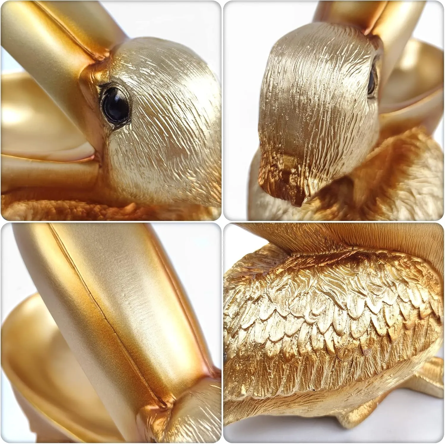 SanQing Creative Resin Statues Pelican Birds Statues Toucan Figurines Entrance Candy Keys Bowl Storage Basket Decor Ornament for Table Home Bar Office (Gold)