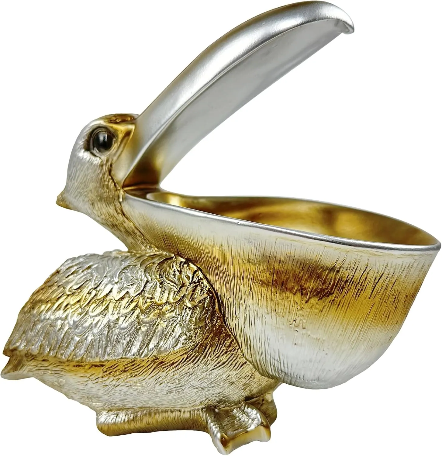 SanQing Creative Resin Statues Pelican Birds Statues Toucan Figurines Entrance Decor Ornament Candy Keys Bowl Storage Basket Table Home Bar Office (Silver)
