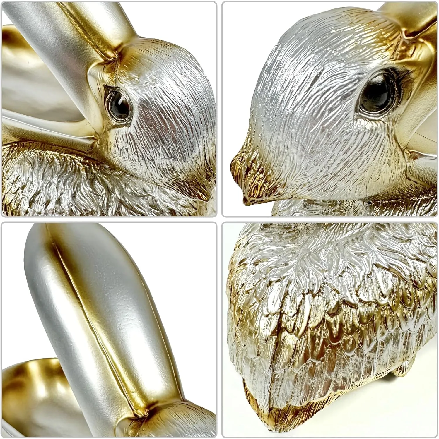 SanQing Creative Resin Statues Pelican Birds Statues Toucan Figurines Entrance Decor Ornament Candy Keys Bowl Storage Basket Table Home Bar Office (Silver)