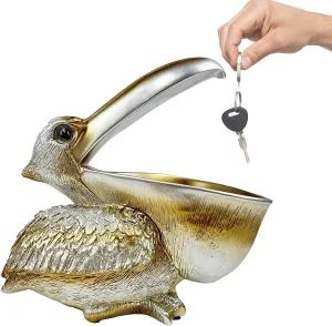 SanQing Creative Resin Statues Pelican Birds Statues Toucan Figurines Entrance Decor Ornament Candy Keys Bowl Storage Basket Table Home Bar Office (Silver)