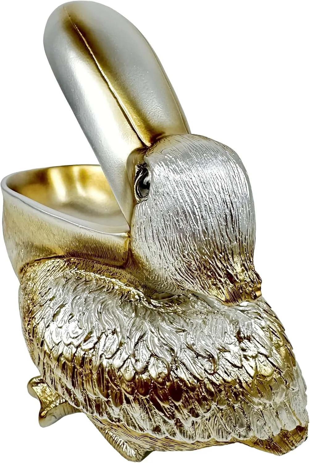 SanQing Creative Resin Statues Pelican Birds Statues Toucan Figurines Entrance Decor Ornament Candy Keys Bowl Storage Basket Table Home Bar Office (Silver)