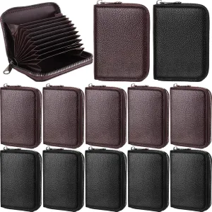 Sanwuta 12 Pcs RFID Blocking PU Leather Wallet Zipper Credit Card Wallet Small Business Accordion Card Cases Holder ID Hard Case for Women Men, Multicolor, 11 Pockets(Classic Colors)