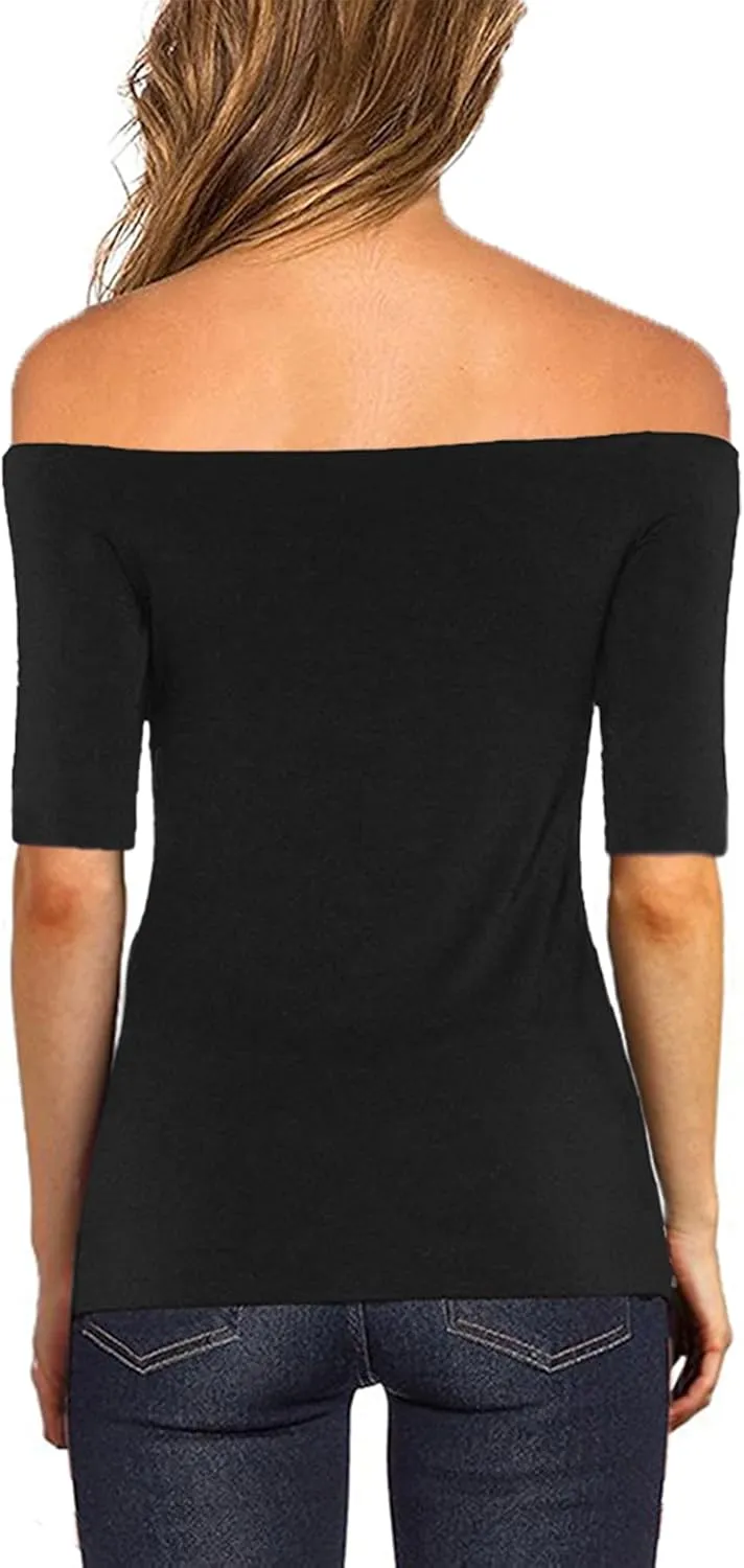 Sarin Mathews Women's Sexy Off The Shoulder Tops Long Sleeve Slim Fit Stretchy Shirts Blouses Top
