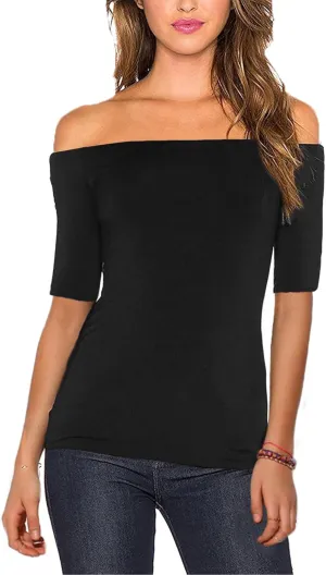Sarin Mathews Women's Sexy Off The Shoulder Tops Long Sleeve Slim Fit Stretchy Shirts Blouses Top