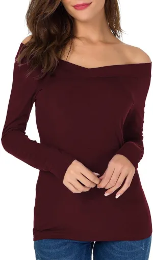 Sarin Mathews Womens Shirts Off The Shoulder Tops Sexy V Neck Slim Fit Shirts Tops Blouses