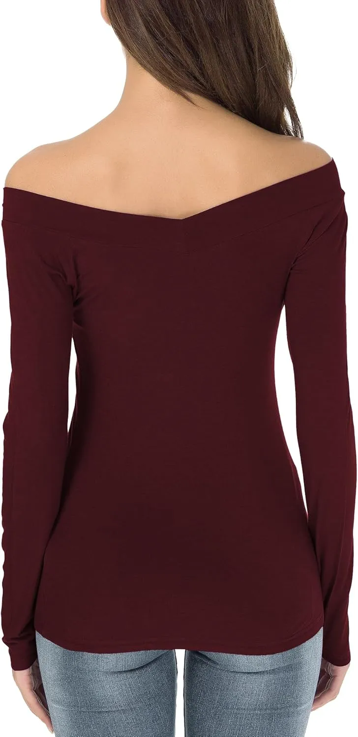 Sarin Mathews Womens Shirts Off The Shoulder Tops Sexy V Neck Slim Fit Shirts Tops Blouses