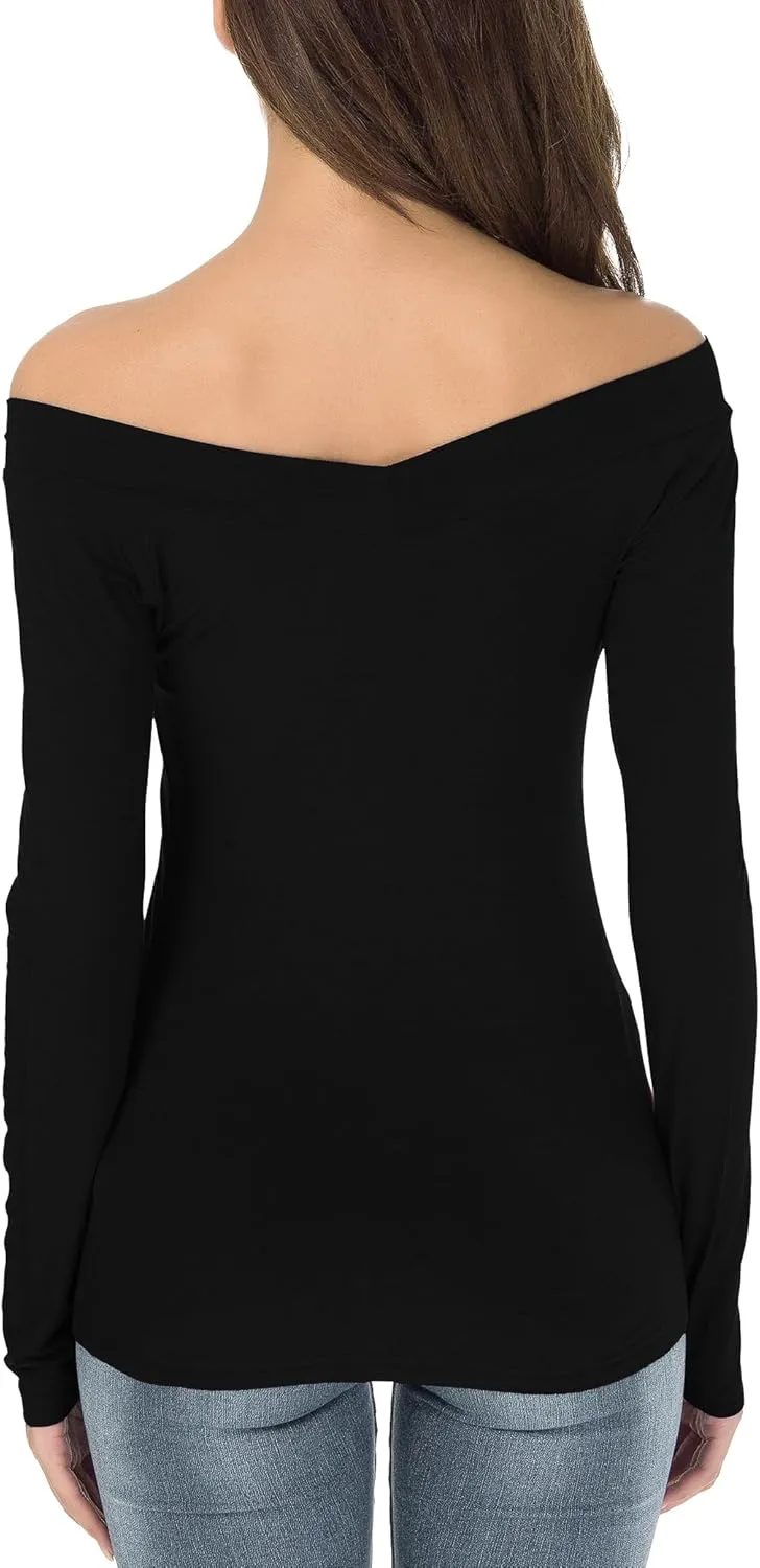 Sarin Mathews Womens Shirts Off The Shoulder Tops Sexy V Neck Slim Fit Shirts Tops Blouses