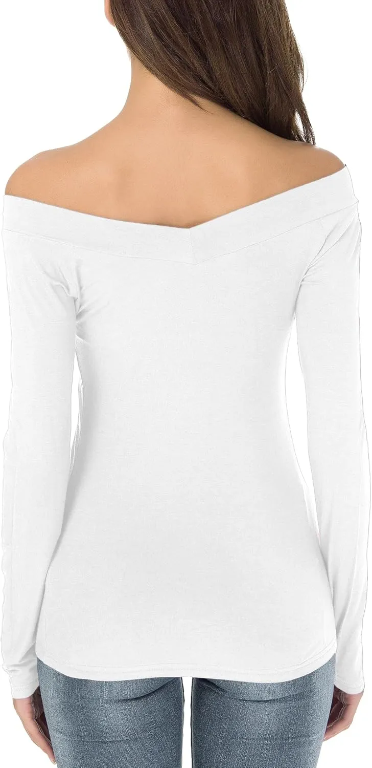 Sarin Mathews Womens Shirts Off The Shoulder Tops Sexy V Neck Slim Fit Shirts Tops Blouses
