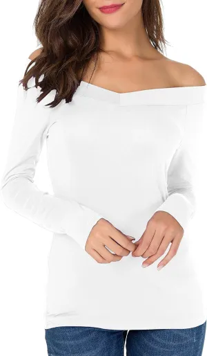 Sarin Mathews Womens Shirts Off The Shoulder Tops Sexy V Neck Slim Fit Shirts Tops Blouses