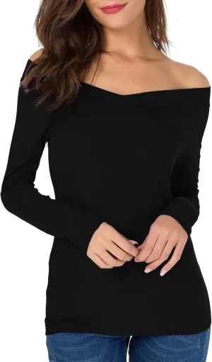 Sarin Mathews Womens Shirts Off The Shoulder Tops Sexy V Neck Slim Fit Shirts Tops Blouses