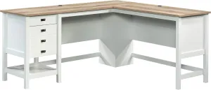 Sauder Cottage Road L Shaped Desk Computer Desk with Drawers, Home Office Desk with Optional File Cabinet Storage, Cable Management, in Soft White Finish