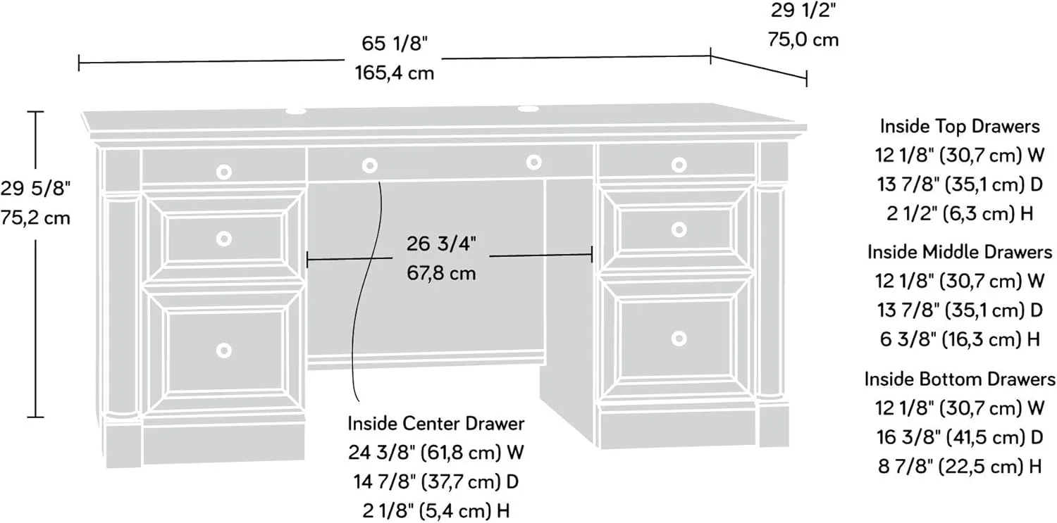 Sauder Palladia Office Desk with Drawers, Executive Desk with File Cabinet Storage, Cable Management, Keyboard Tray, in Wind Oak Finish