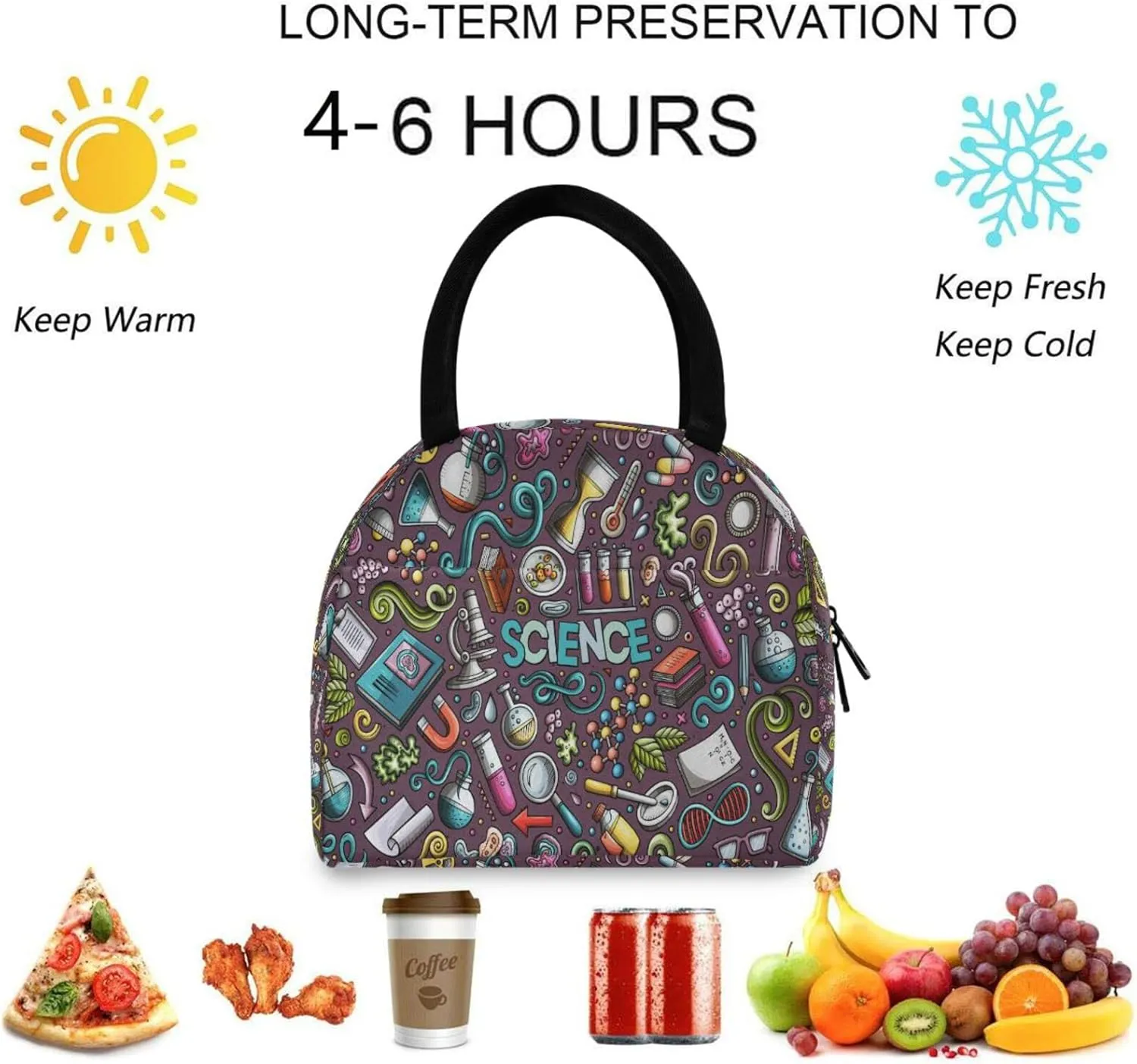 Science Chemical Experiment Insulated Lunch Tote Bag, Reusable Multi-Pocket Container Cooler Bag for Women&Men School Work Picnic Outdoor Travel