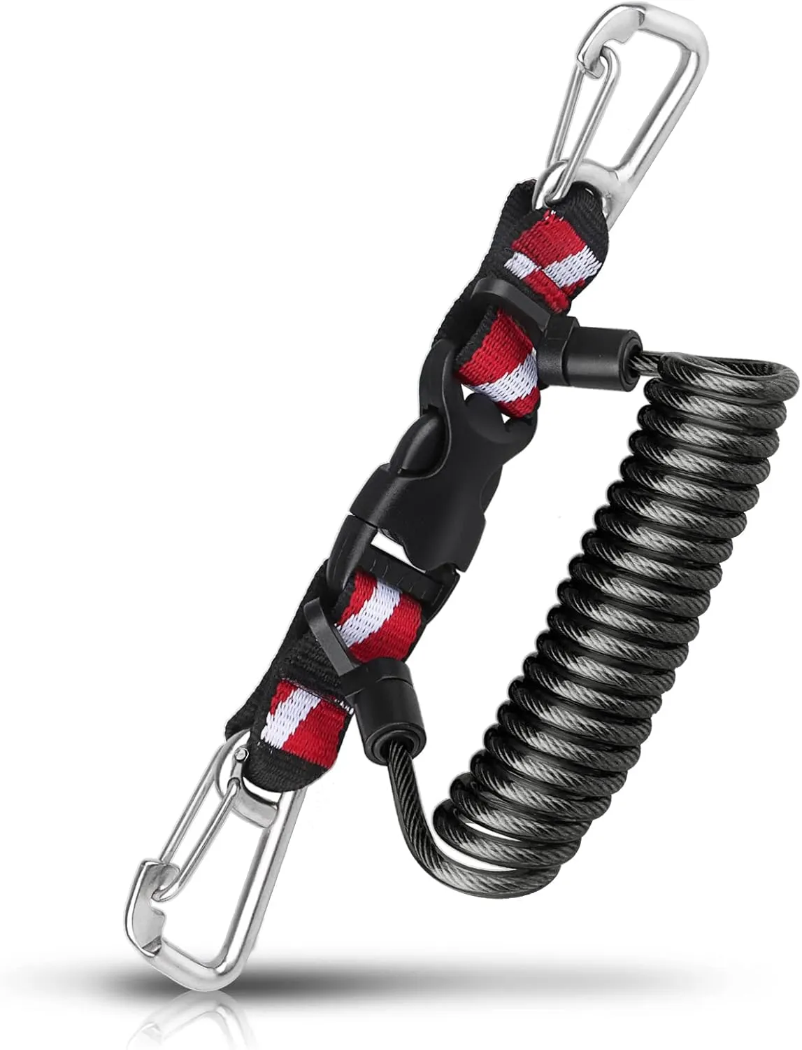 Scuba Retractable Lanyard, Stainless Steel Double-Clips and Spiral Core Anti-Lost Lanyard with Quick-Release Buckle