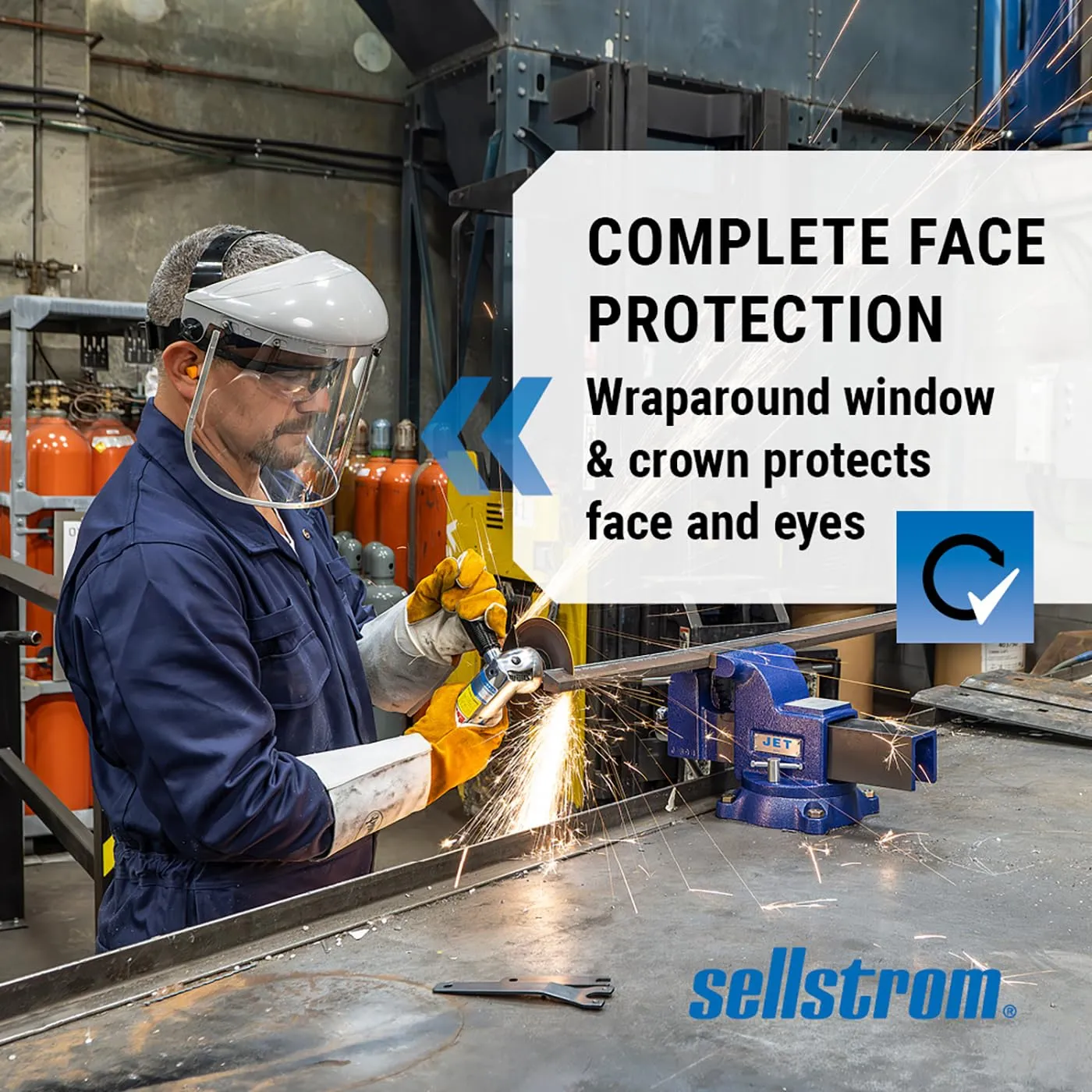 Sellstrom Advantage Face Shield - Lightweight Mask with Crown & Ratchet Headgear, for Work, Grinding, Cutting - ANSI Z87.1 - Clear Uncoated Polycarbonate Window