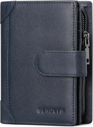 SENDEFN Men's Wallet Genuine Leather Wallets for Men RFID Blocking Card Holder with Zipper Coin Purse