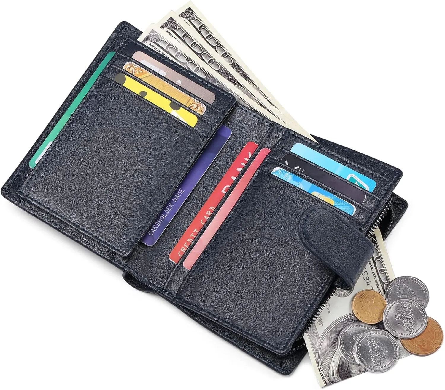 SENDEFN Men's Wallet Genuine Leather Wallets for Men RFID Blocking Card Holder with Zipper Coin Purse