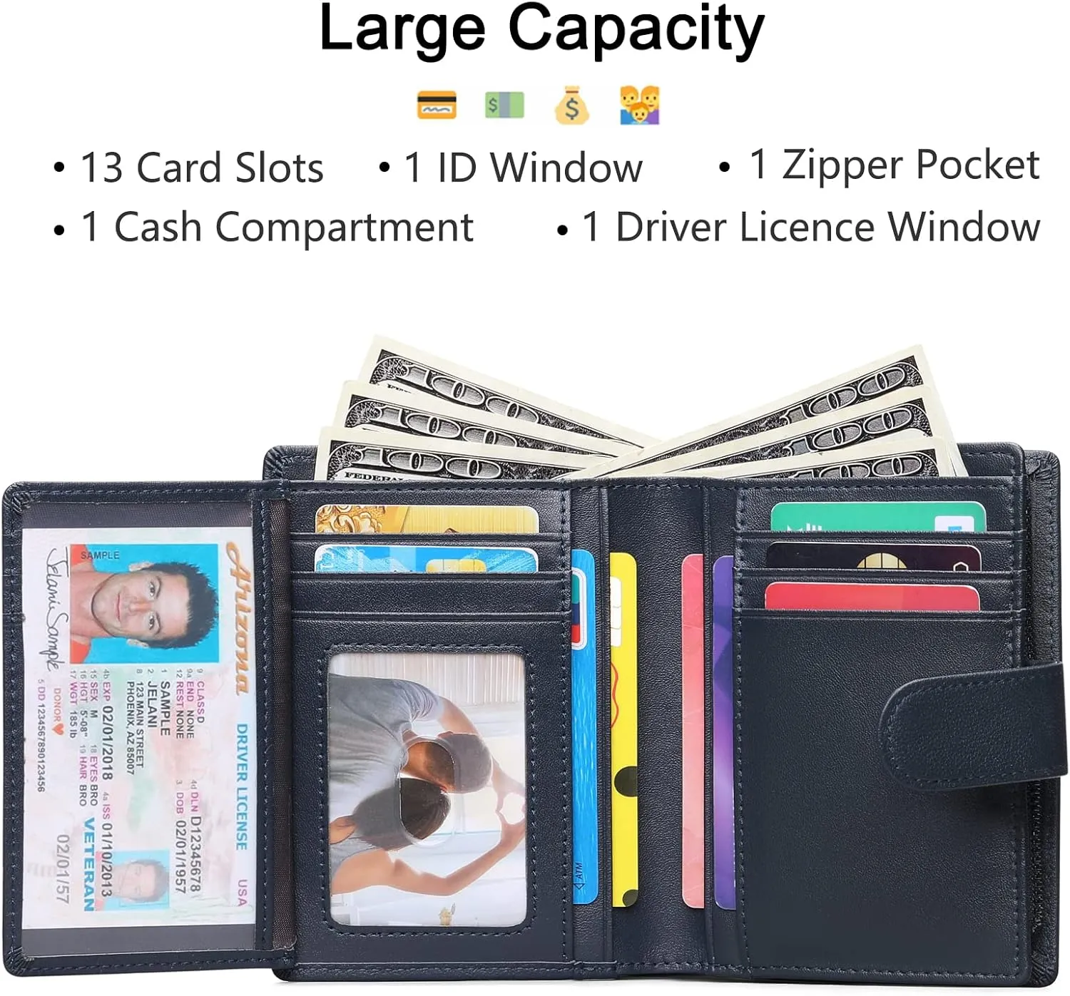 SENDEFN Men's Wallet Genuine Leather Wallets for Men RFID Blocking Card Holder with Zipper Coin Purse