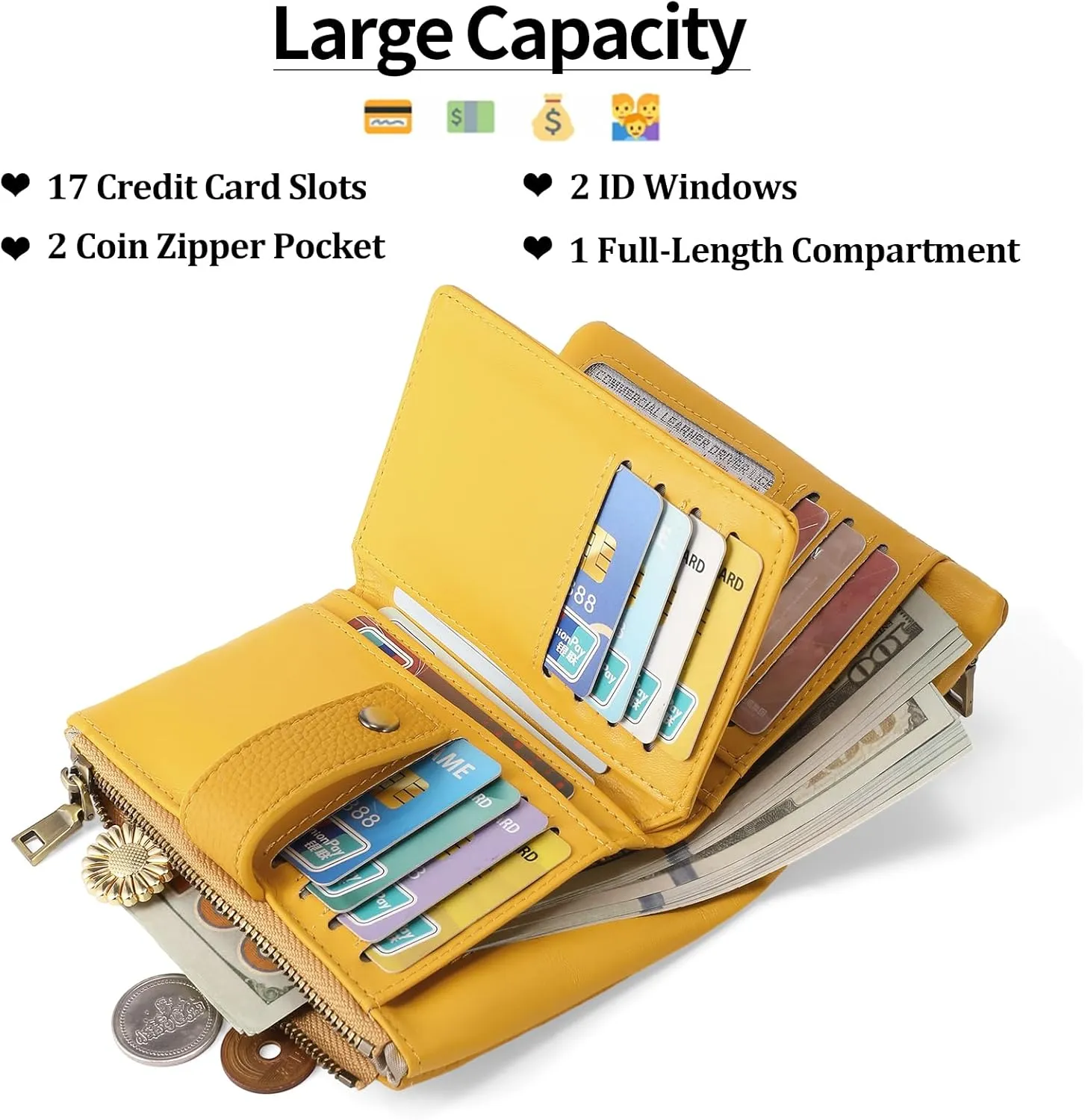 SENDEFN Small Wallet for Women Leather RFID Blocking Wristlet Wallet Credit Card Holder with Double Zipper Coin Purse Ladies Bifold Purse