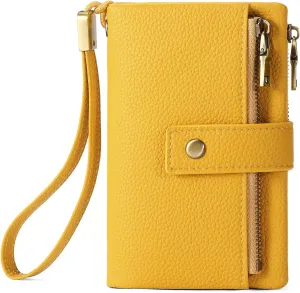 SENDEFN Small Wallet for Women Leather RFID Blocking Wristlet Wallet Credit Card Holder with Double Zipper Coin Purse Ladies Bifold Purse