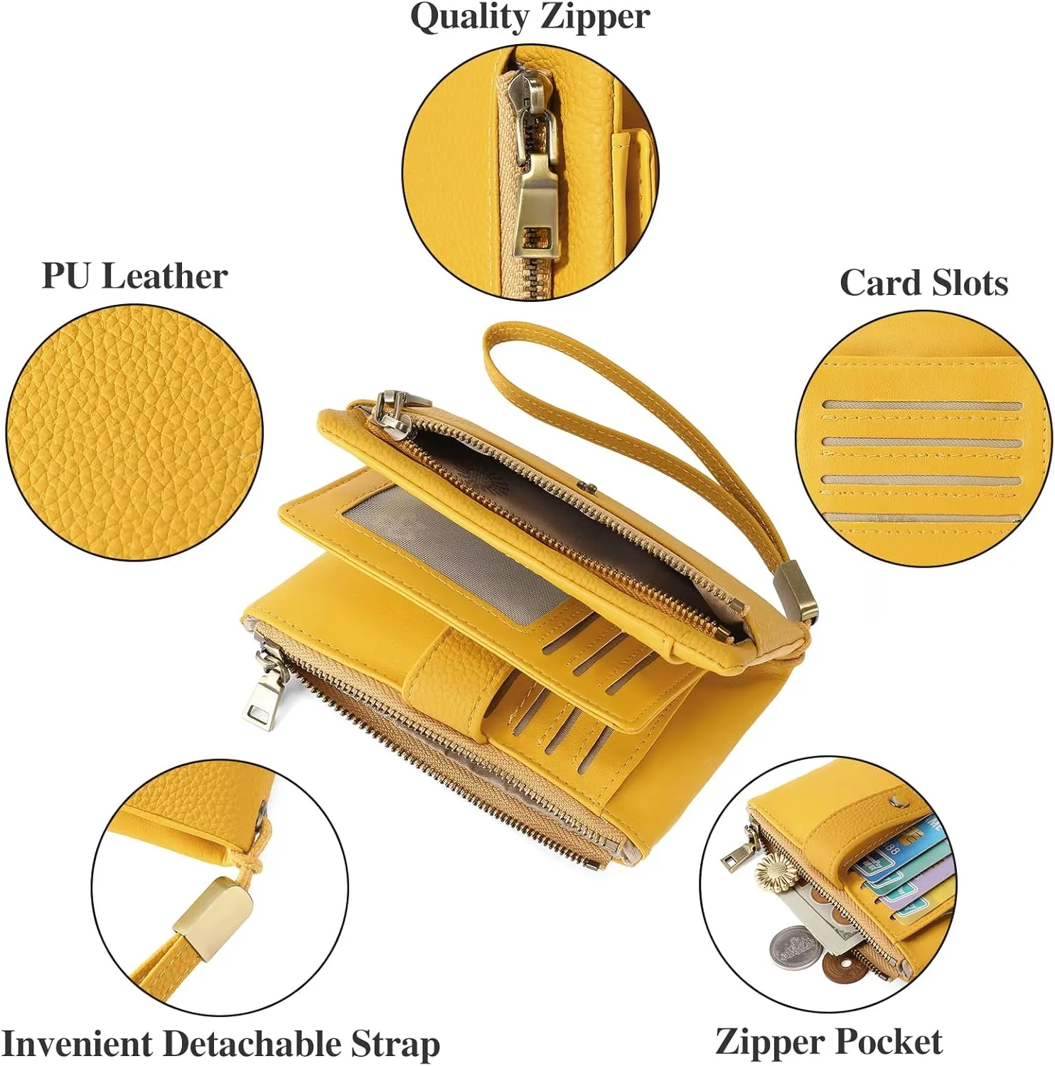 SENDEFN Small Wallet for Women Leather RFID Blocking Wristlet Wallet Credit Card Holder with Double Zipper Coin Purse Ladies Bifold Purse