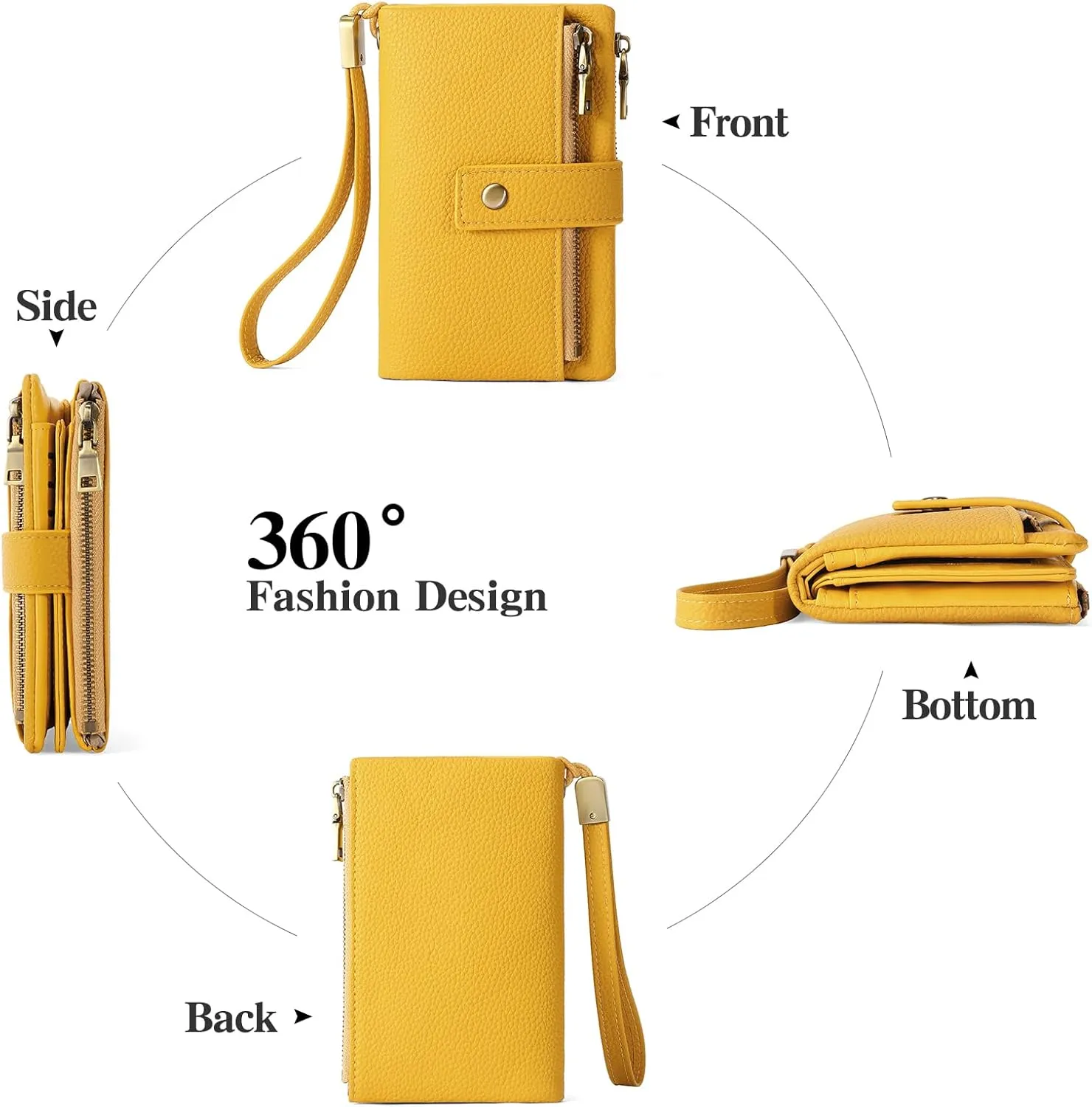 SENDEFN Small Wallet for Women Leather RFID Blocking Wristlet Wallet Credit Card Holder with Double Zipper Coin Purse Ladies Bifold Purse