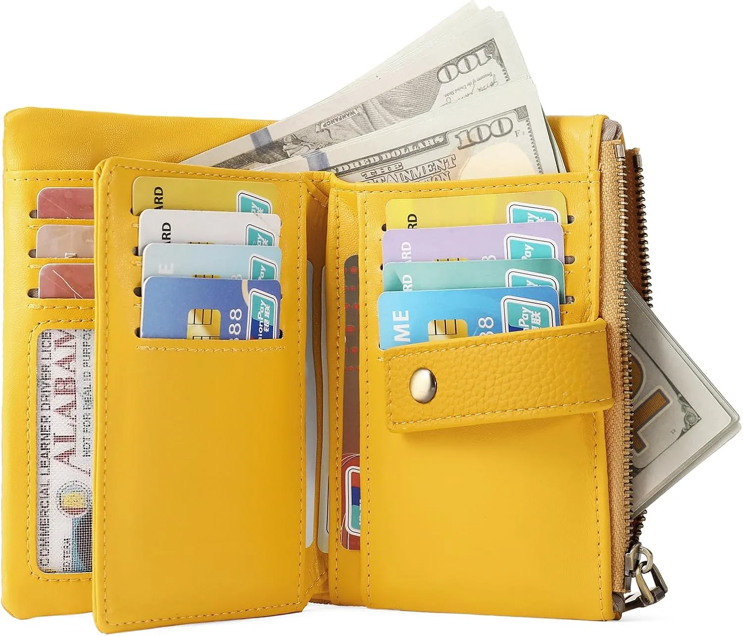 SENDEFN Small Wallet for Women Leather RFID Blocking Wristlet Wallet Credit Card Holder with Double Zipper Coin Purse Ladies Bifold Purse