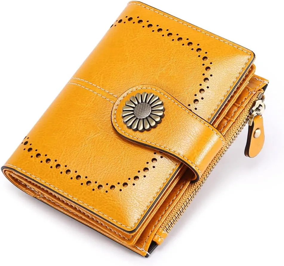 SENDEFN Small Womens Wallet Leather Bifold Card Holder RFID Blocking with Zipper Coin Pocket