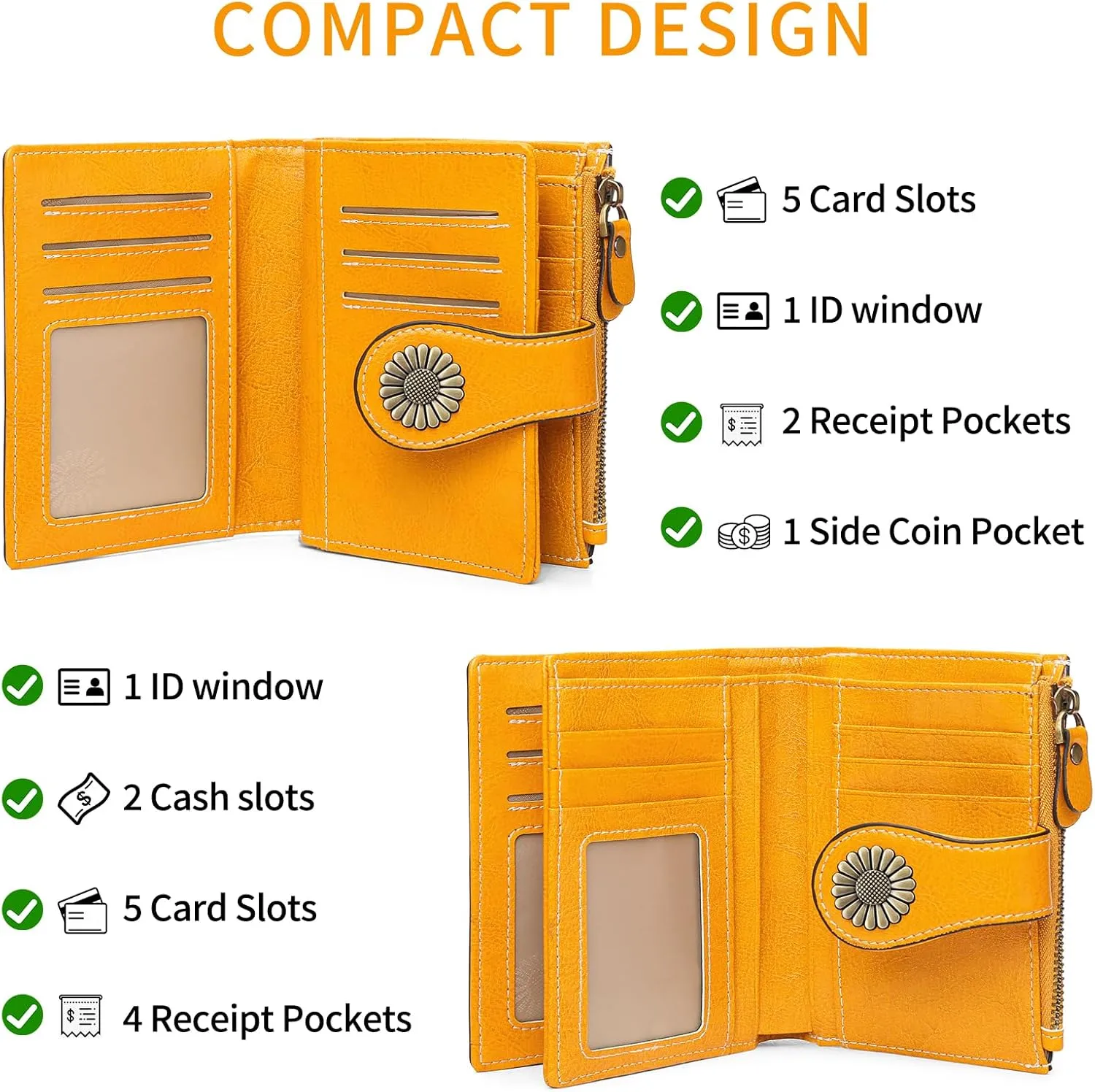 SENDEFN Small Womens Wallet Leather Bifold Card Holder RFID Blocking with Zipper Coin Pocket
