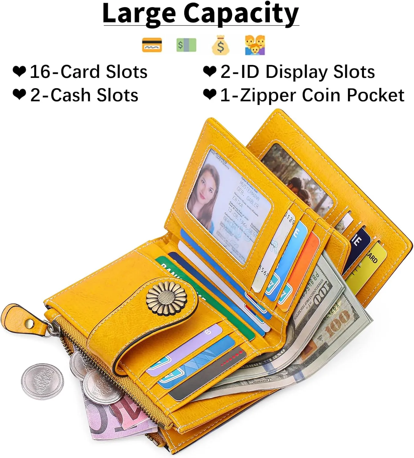 SENDEFN Small Womens Wallet Leather Bifold Card Holder RFID Blocking with Zipper Coin Pocket