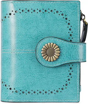 SENDEFN Small Womens Wallet Leather Bifold Card Holder RFID Blocking with Zipper Coin Pocket