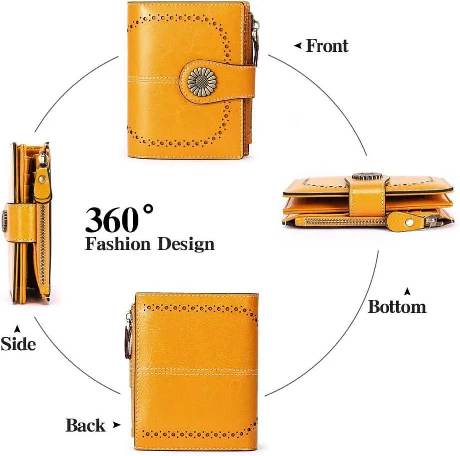 SENDEFN Small Womens Wallet Leather Bifold Card Holder RFID Blocking with Zipper Coin Pocket