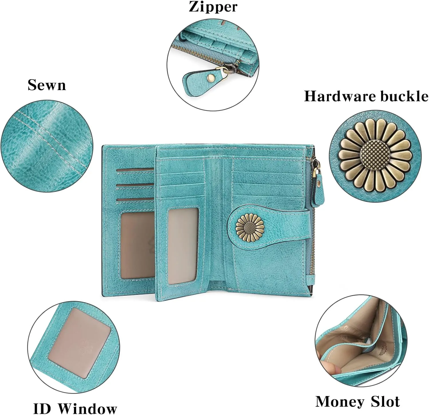 SENDEFN Small Womens Wallet Leather Bifold Card Holder RFID Blocking with Zipper Coin Pocket