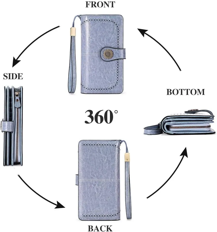 SENDEFN Wallets for Women Leather Credit Card Holder with RFID Blocking Large Capacity Wristlet