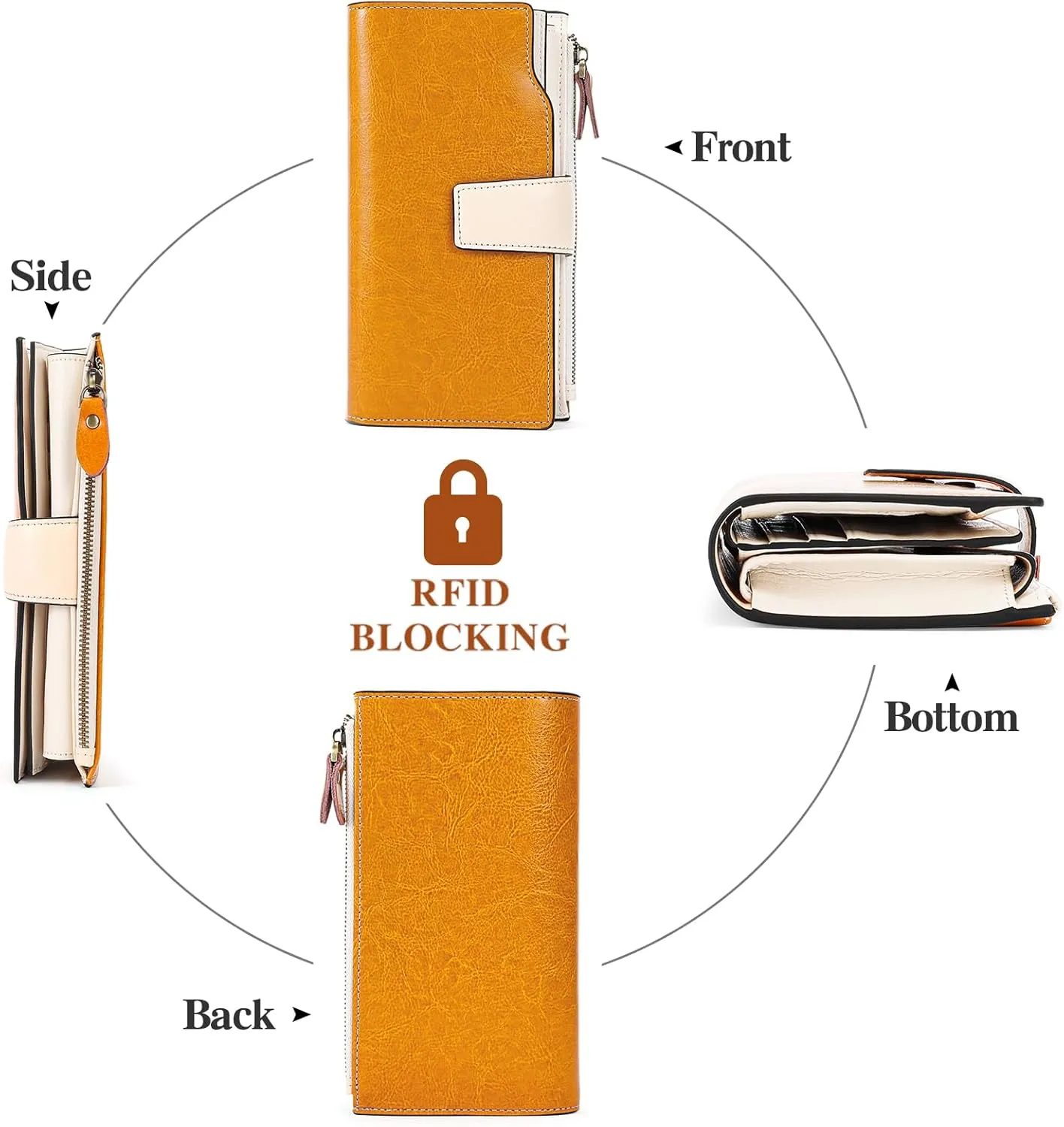 SENDEFN Women Leather Wallets RFID Blocking Clutch Card Holder Ladies Purse with Zipper Pocket