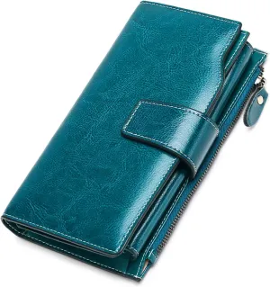 SENDEFN Women Leather Wallets RFID Blocking Clutch Card Holder Ladies Purse with Zipper Pocket