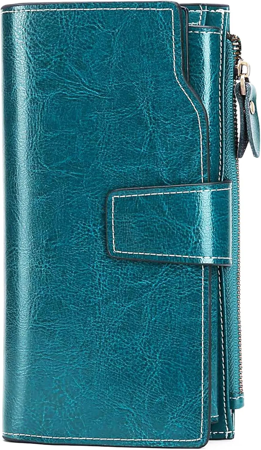 SENDEFN Women Leather Wallets RFID Blocking Clutch Card Holder Ladies Purse with Zipper Pocket