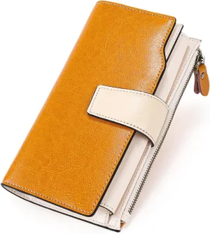 SENDEFN Women Leather Wallets RFID Blocking Clutch Card Holder Ladies Purse with Zipper Pocket