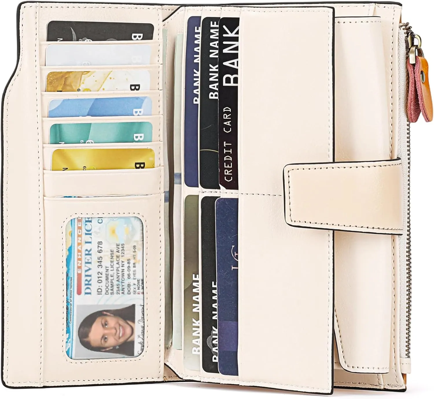 SENDEFN Women Leather Wallets RFID Blocking Clutch Card Holder Ladies Purse with Zipper Pocket