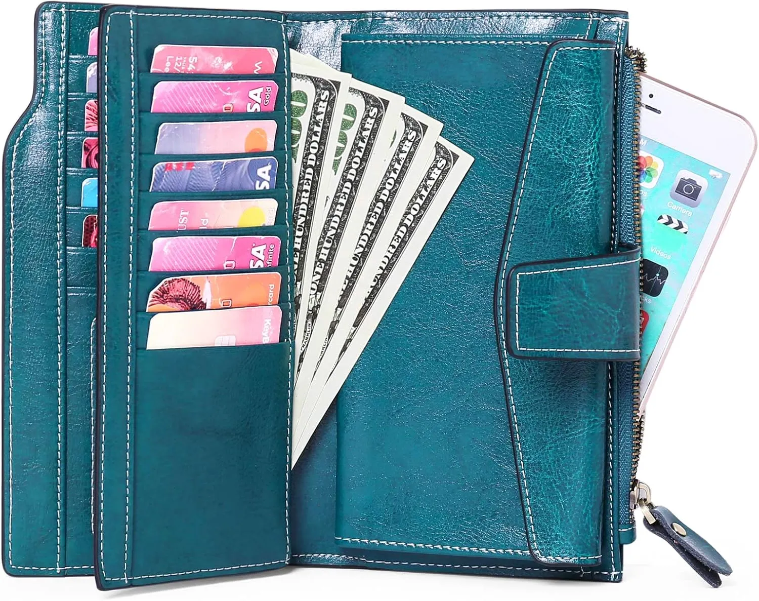 SENDEFN Women Leather Wallets RFID Blocking Clutch Card Holder Ladies Purse with Zipper Pocket