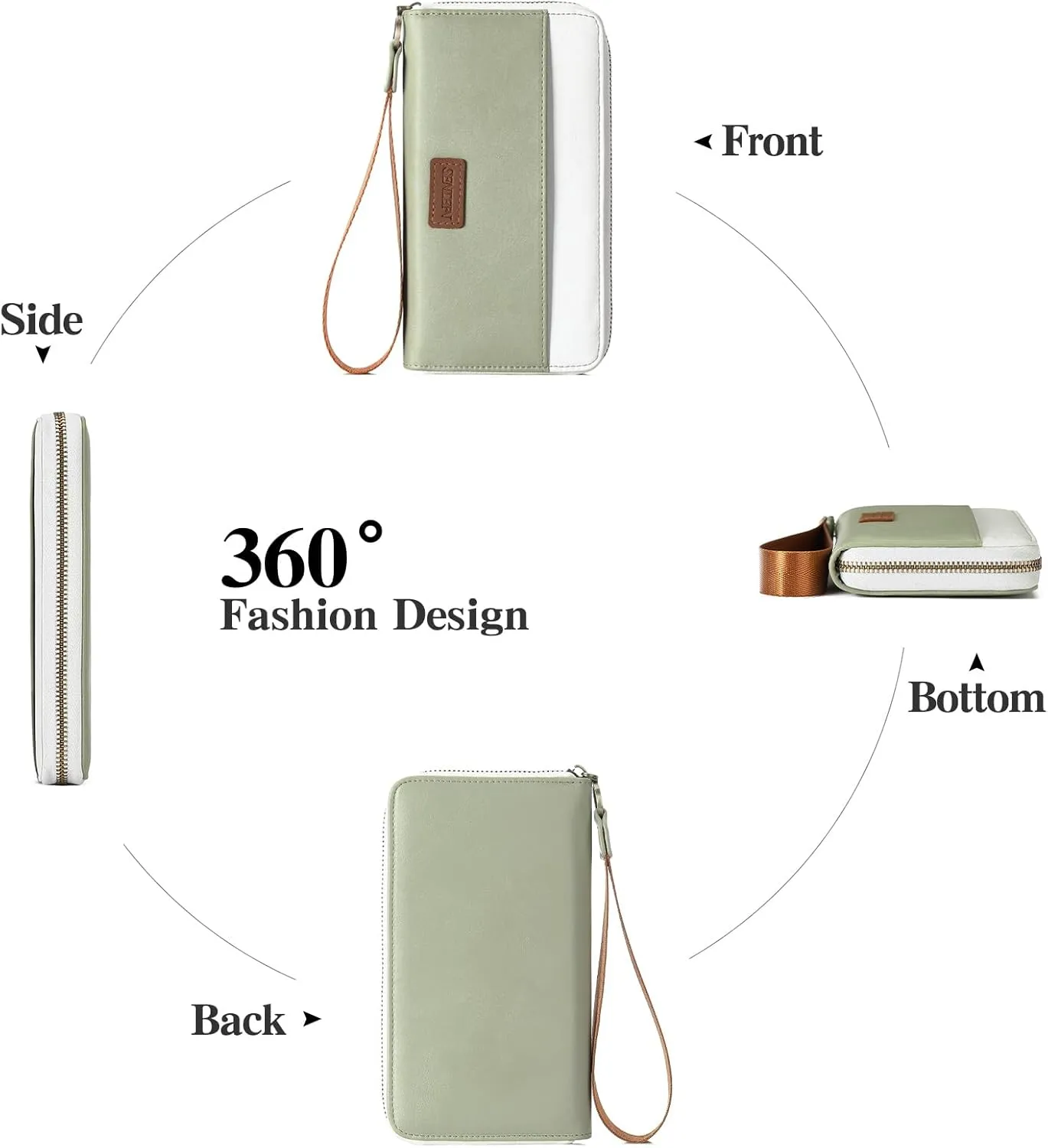 SENDEFN Womens Wallet Genuine Leather Wristlet Wallets for Women Clutch Credit Card Holder Zipper Around Long Purse